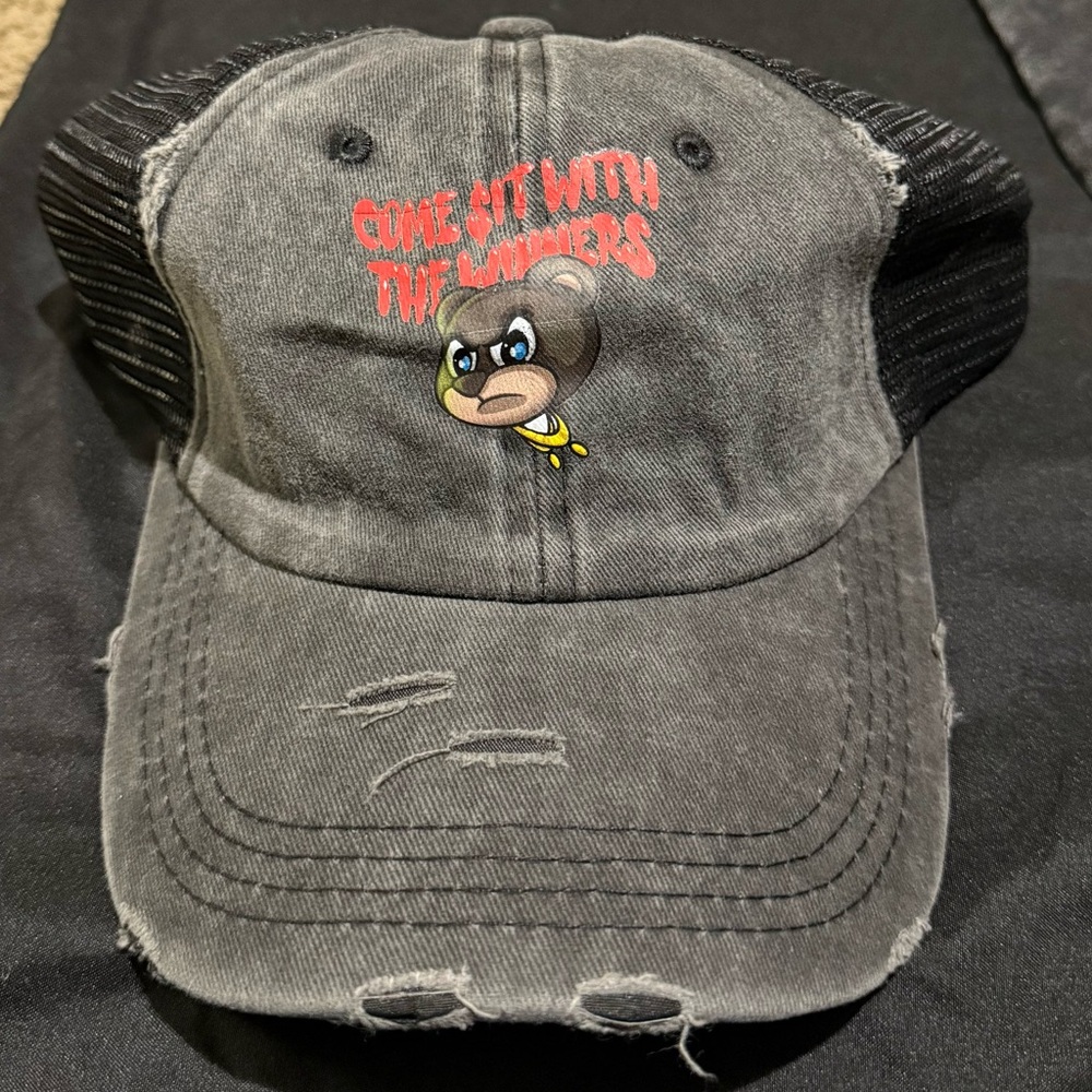 🏆THE WINNING TEAM🏆 black/red stone wash designer trucker hat